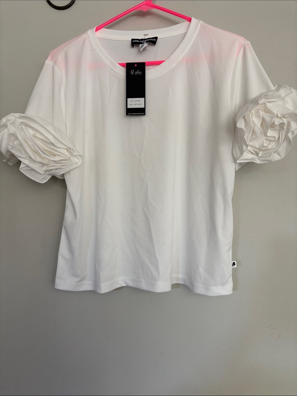 Karl Lagerfeld White Puff-Sleeve Crewneck Tee